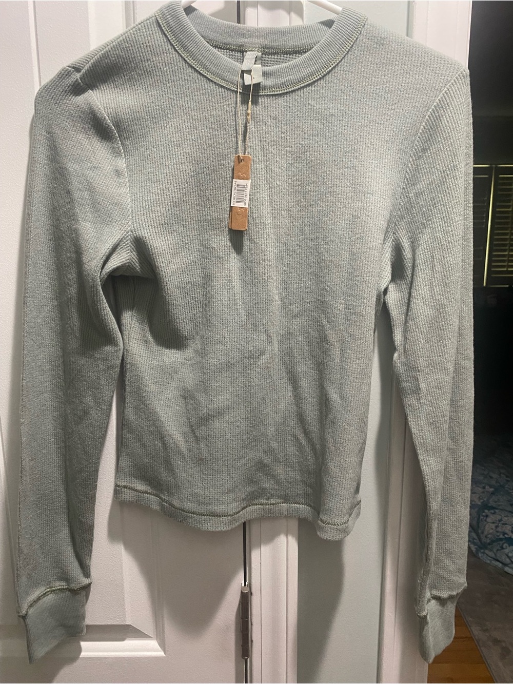 Skims Women’s Ribbed Long Sleeve Knit T-shirt Loungewear Size S Nwt $52 green